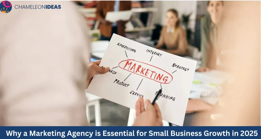 Hand drawing marketing mind map with strategy concepts