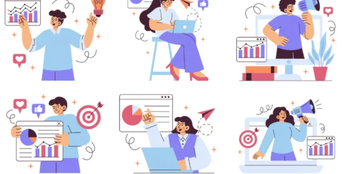 Digital marketing team working with charts and analytics