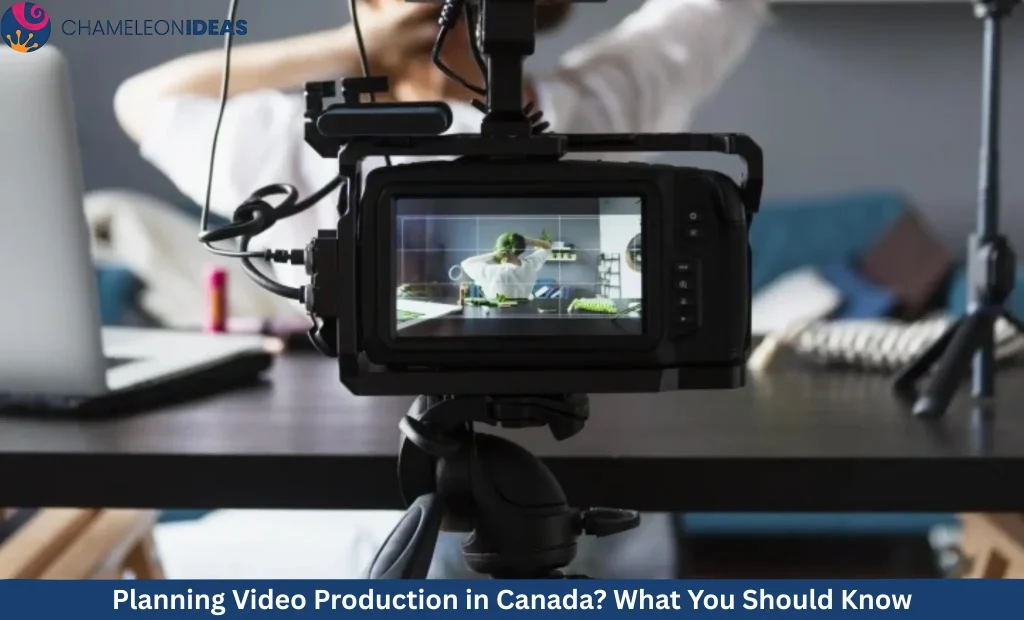 Professional video camera on tripod filming workspace scene