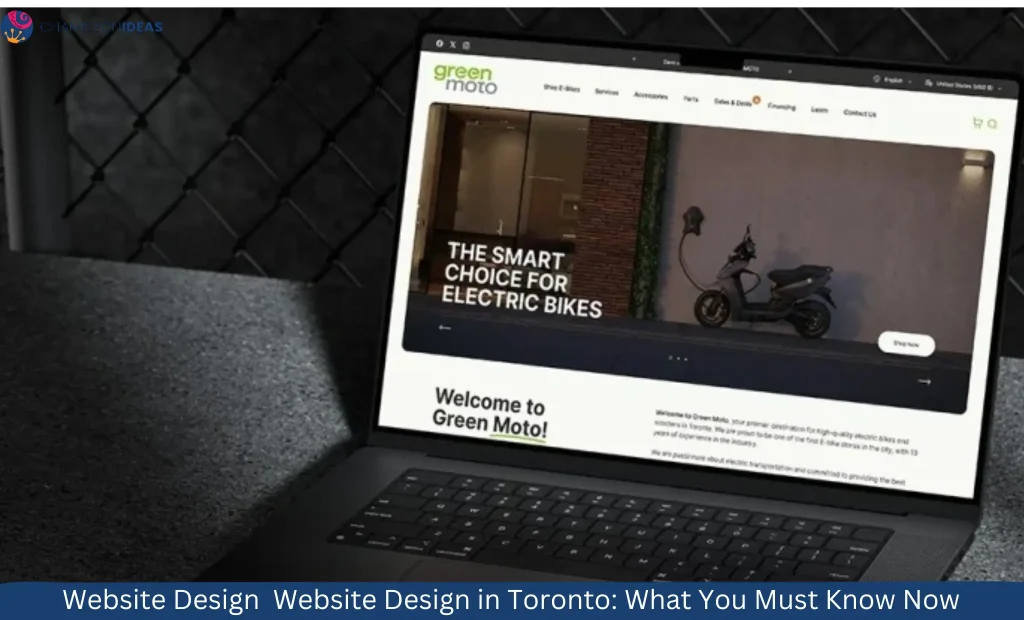 Laptop displaying Green Moto electric bike website design