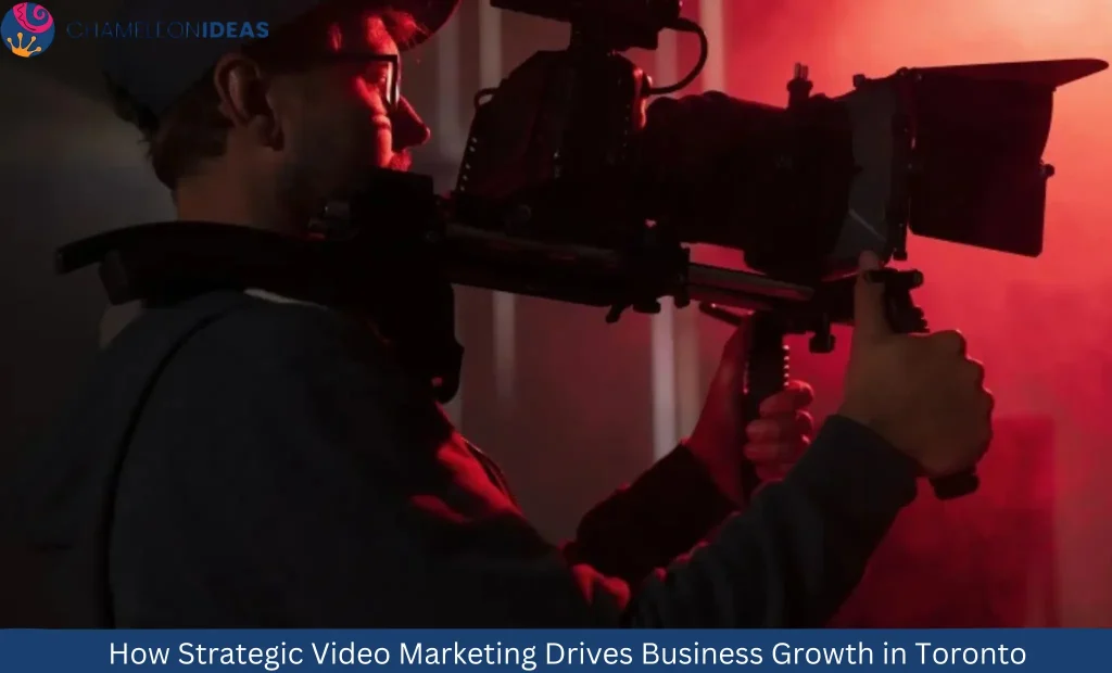 Professional video production setup with red lighting in studio