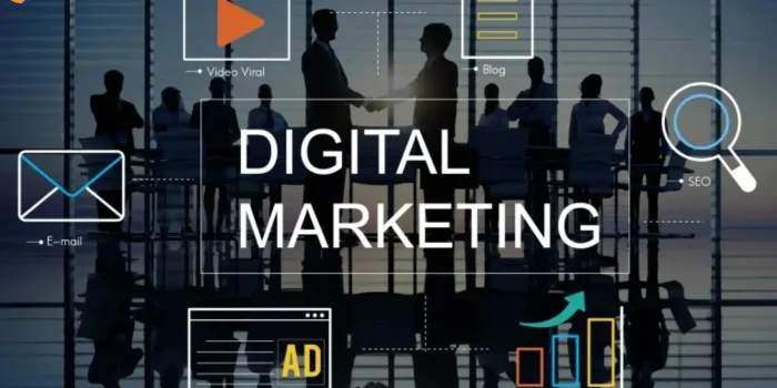 Business meeting with digital marketing icons and concepts