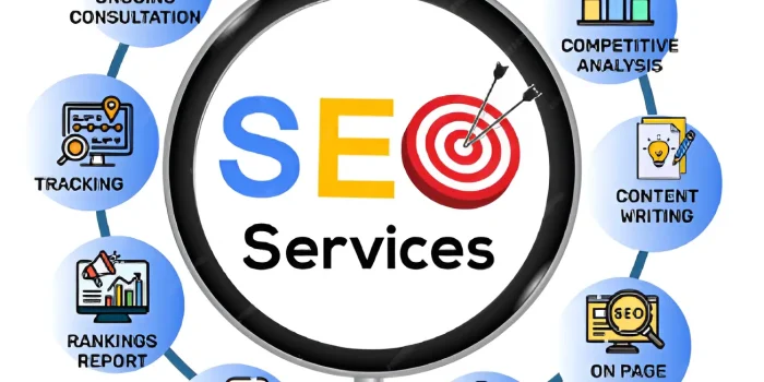 SEO trends in canada illustration with magnifying glass showing optimization strategies and services